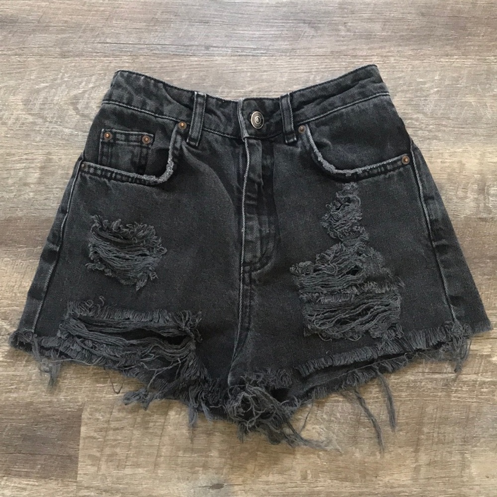Topshop Black High-Waisted Denim Shorts